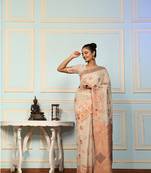 Grey Woven Design Linen Zari Work Saree