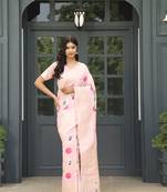 Pink Woven Design Linen Zari Work Saree