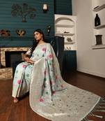 Blue Woven Design Linen Zari Work Saree