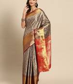 Navy Blue Zari Woven Saree With Unstitched Blouse