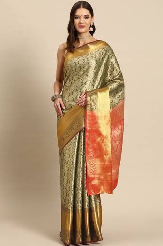 Green Zari Woven Saree With Unstitched Blouse