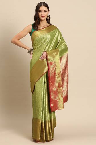 Green Zari Woven Saree With Unstitched Blouse