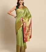 Green Zari Woven Saree With Unstitched Blouse