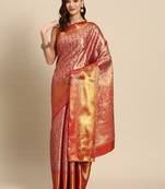 Pink Zari Woven Saree With Unstitched Blouse