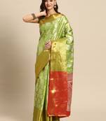 Green Zari Woven Saree With Unstitched Blouse