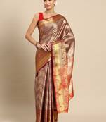Magenta Zari Woven Saree With Unstitched Blouse