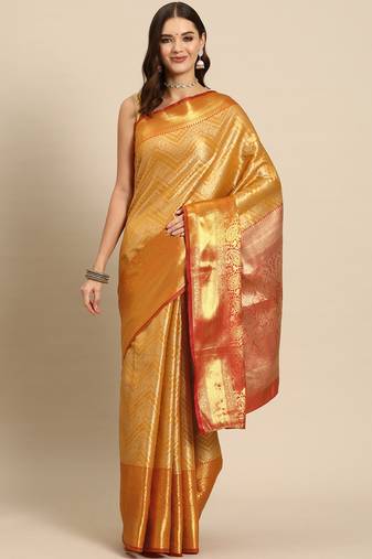 Gold Zari Woven Saree With Unstitched Blouse