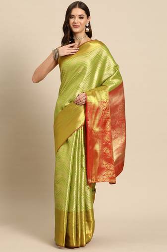 Green Zari Woven Saree With Unstitched Blouse