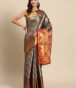 Navy Blue Zari Woven Saree With Unstitched Blouse