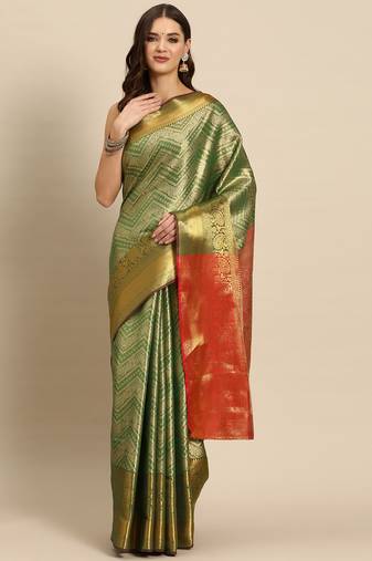 Green Zari Woven Saree With Unstitched Blouse