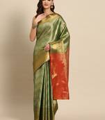 Green Zari Woven Saree With Unstitched Blouse