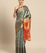 Blue Zari Woven Saree With Unstitched Blouse
