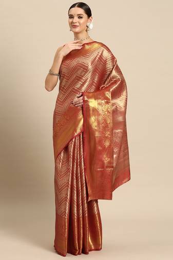 Red Zari Woven Saree With Unstitched Blouse