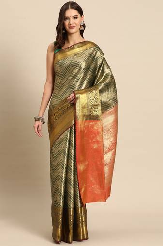 Green Zari Woven Saree With Unstitched Blouse