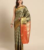 Green Zari Woven Saree With Unstitched Blouse