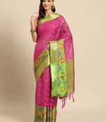 Pink Banarasi silk blend zari Woven Saree With Unstitched Blouse