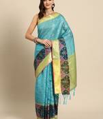 Blue Banarasi silk blend zari Woven Saree With Unstitched Blouse