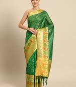 Green Banarasi silk blend zari Woven Saree With Unstitched Blouse