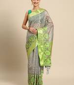 Grey Banarasi silk blend zari Woven Saree With Unstitched Blouse