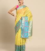Yellow Banarasi silk blend zari Woven Saree With Unstitched Blouse