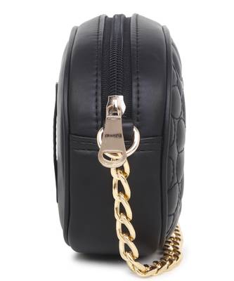 Black Structured Sling Bag with Quilted 4