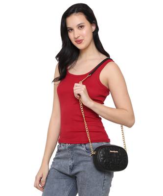 Black Structured Sling Bag with Quilted 5