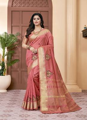 Serona fabrics women's assam cotton silk thread  embroidery work saree with blouse 1
