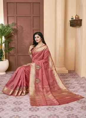 Serona fabrics women's assam cotton silk thread  embroidery work saree with blouse 2