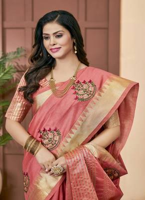 Serona fabrics women's assam cotton silk thread  embroidery work saree with blouse 3