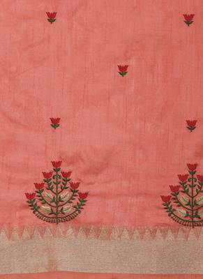 Serona fabrics women's assam cotton silk thread  embroidery work saree with blouse 4