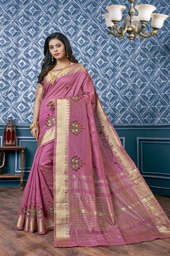 Serona fabrics women's assam cotton silk thread  embroidery work saree with blouse