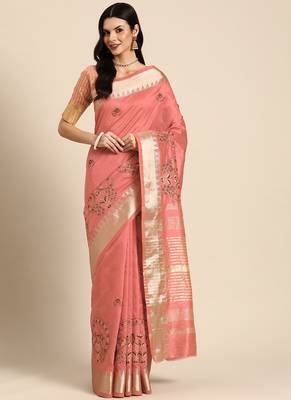 Serona fabrics women's assam cotton silk floral thread  embroidery work saree with blouse 2