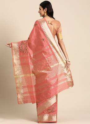 Serona fabrics women's assam cotton silk floral thread  embroidery work saree with blouse 3