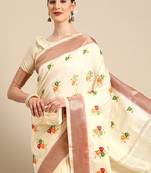 Serona fabrics women's soft cotton silk thread floral embroidery work saree with blouse