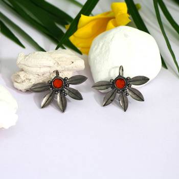 Orange color oxidised earrings 2