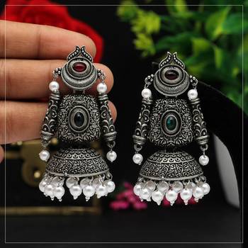 Maroon & green color oxidised earrings 1
