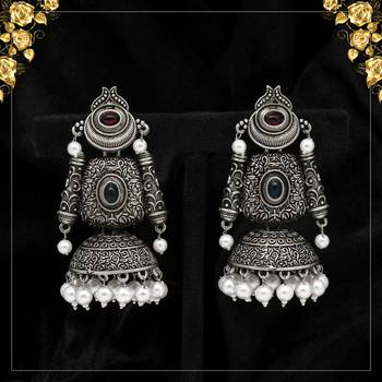 Maroon & green color oxidised earrings 2
