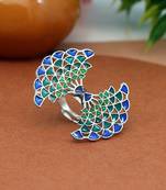 Blue & green color meenakari work oxidised ring