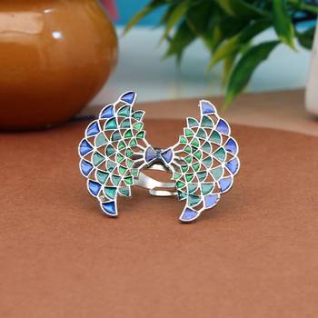 Blue & green color meenakari work oxidised ring 2