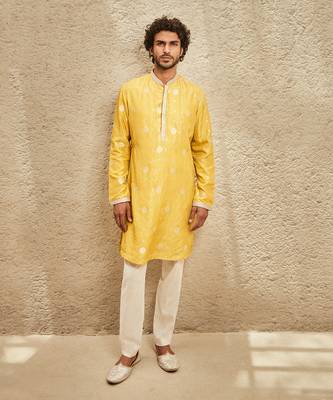 The handcrafted heritage yellow kurta set 1