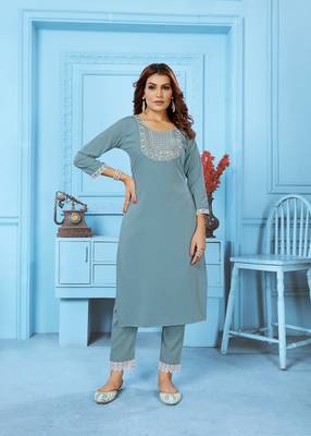 Beautiful Grey Colour Ethnic Embroidered Kurti 1