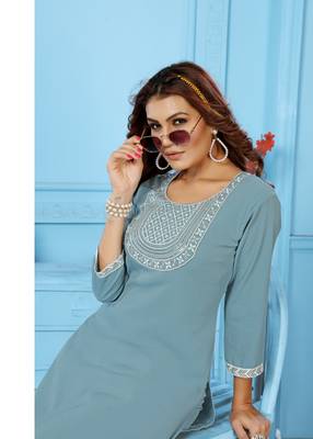 Beautiful Grey Colour Ethnic Embroidered Kurti 2