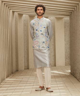 The ivory-hued aari grey jodhpuri jacket 1
