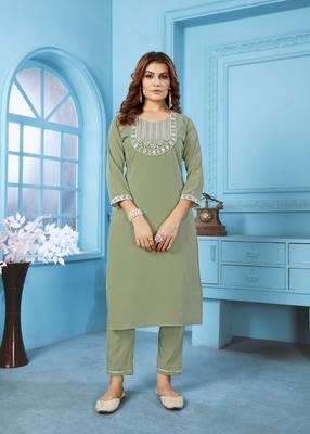 Beautiful Pista Colour Embroidered Kurti 1