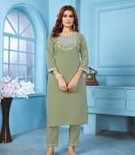Beautiful Pista Colour Ethnic Embroidered Kurti