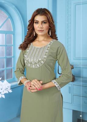 Beautiful Pista Colour Embroidered Kurti 2