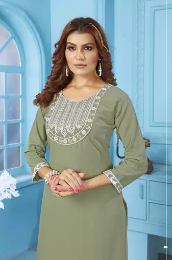 Beautiful Pista Colour Embroidered Kurti