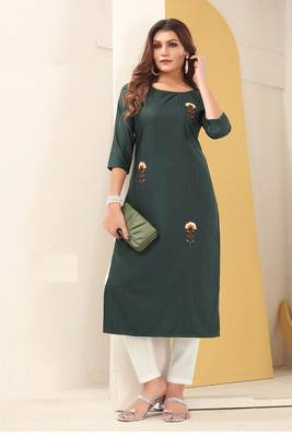 Girlish Green Colour Smart Embroidery Work Kurti 2