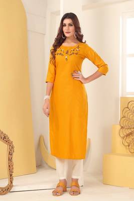 Girlish Yellow Colour Smart Embroidery Work Kurti 2