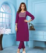 Purple Colour Ethnic Kurti With Bottom Set For Formal Casual Looks